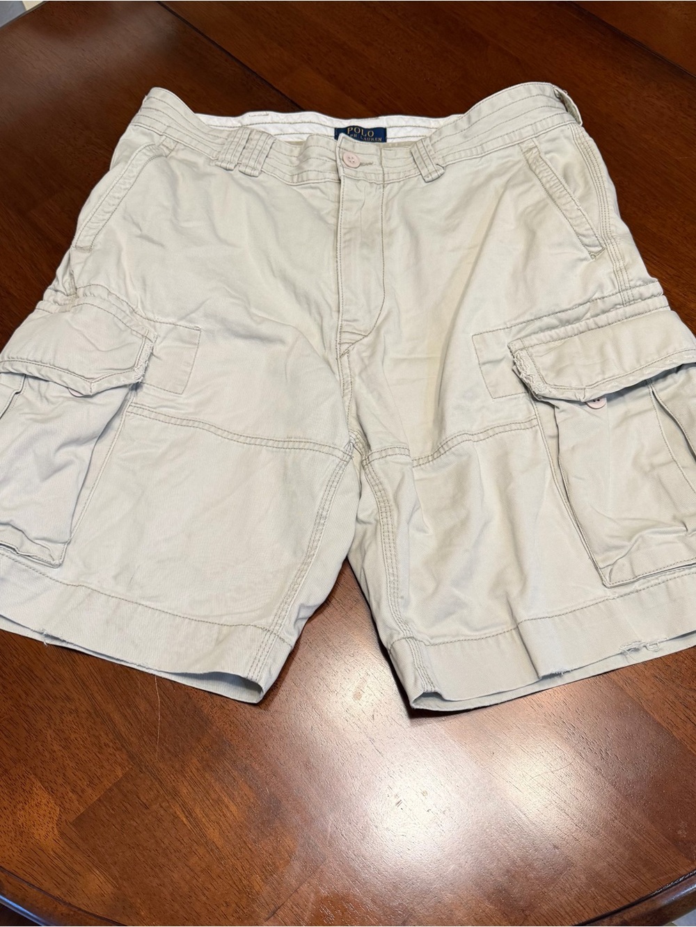 Polo Ralph Lauren Cargo Shorts Mens 34x9 Tan Beige Baggy Vintage Y2K Distressed